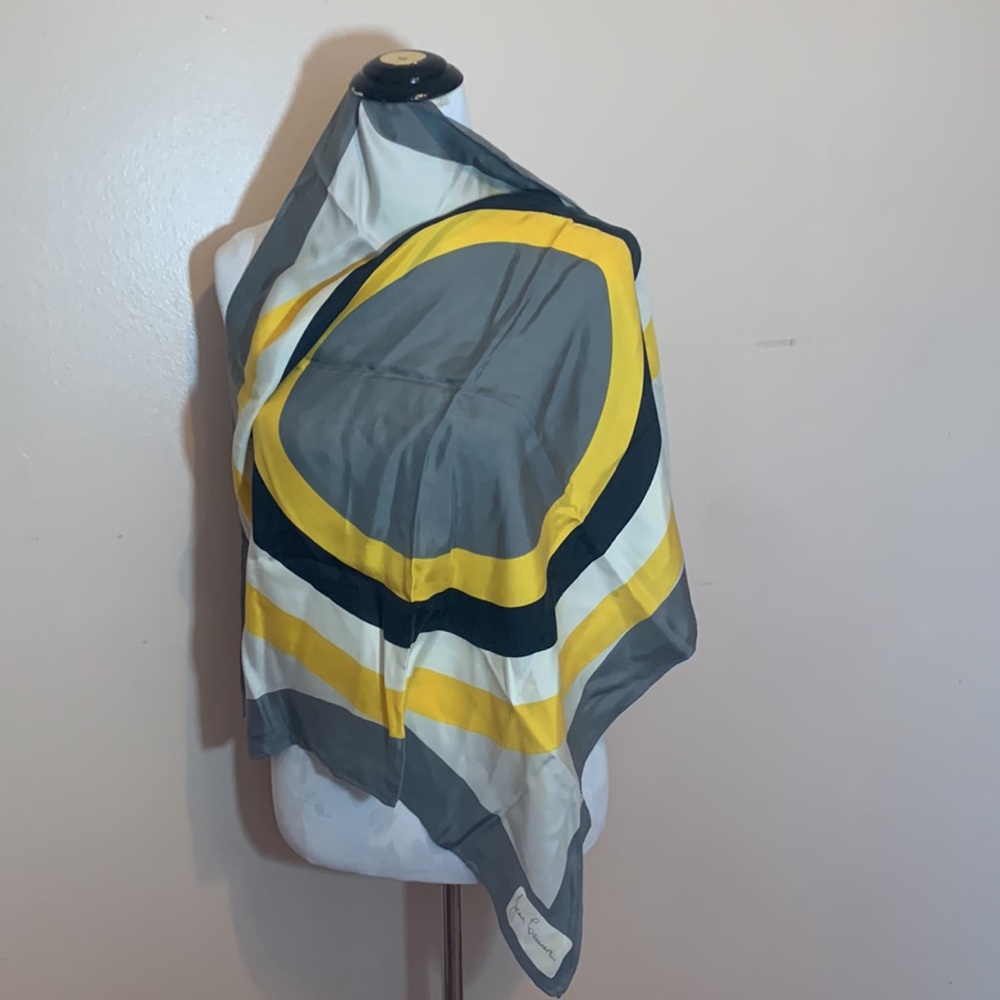 Jean Casauave Yellow , Black, White and Gray Vintage Scarf - Picture 4 of 6